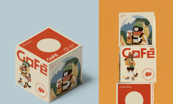 Hộp cà phê Gofe phong cách hiện đại, in hộp giấy kraft cán mờ, màu sắc chuẩn nhờ hệ thống IntelliTrax 2, mẫu hộp cà phê in tại xưởng đạt chuẩn PSO và IFS.