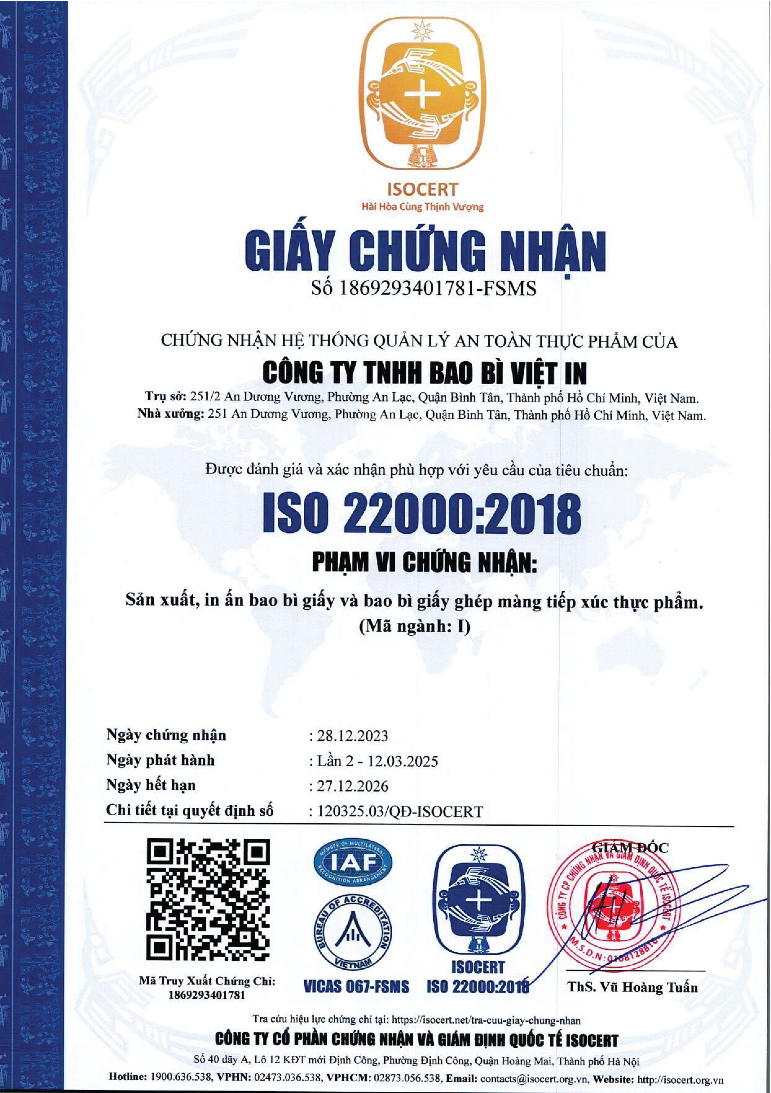 CTY in ấn c&oacute; ISO 22000:2018 gi&uacute;p doanh nghiệp F&B đảm bảo an to&agrave;n bao b&igrave;, tr&aacute;nh nhiễm ch&eacute;o, kiểm so&aacute;t vệ sinh, truy xuất nguồn gốc